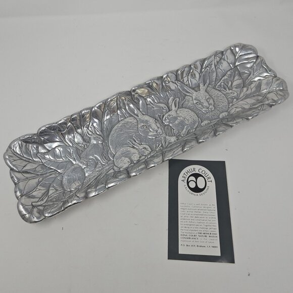 Vintage 1990 Arthur Court Bunny Rabbit Rectangle Sandwich Platter Tray Aluminum - Picture 1 of 6